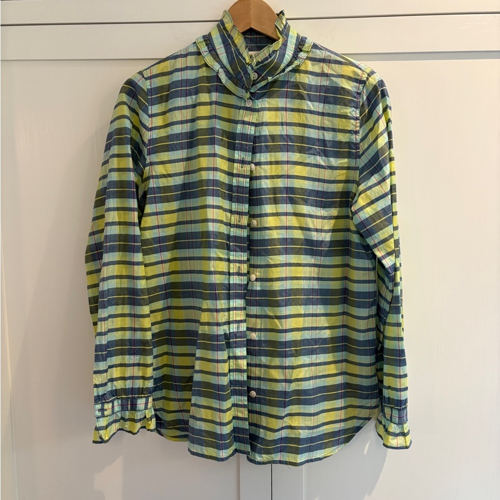 J Crew Ruffle collar plaid shirt